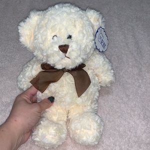 RBI teddy bear NWT 12” long soft cream color with brown bow